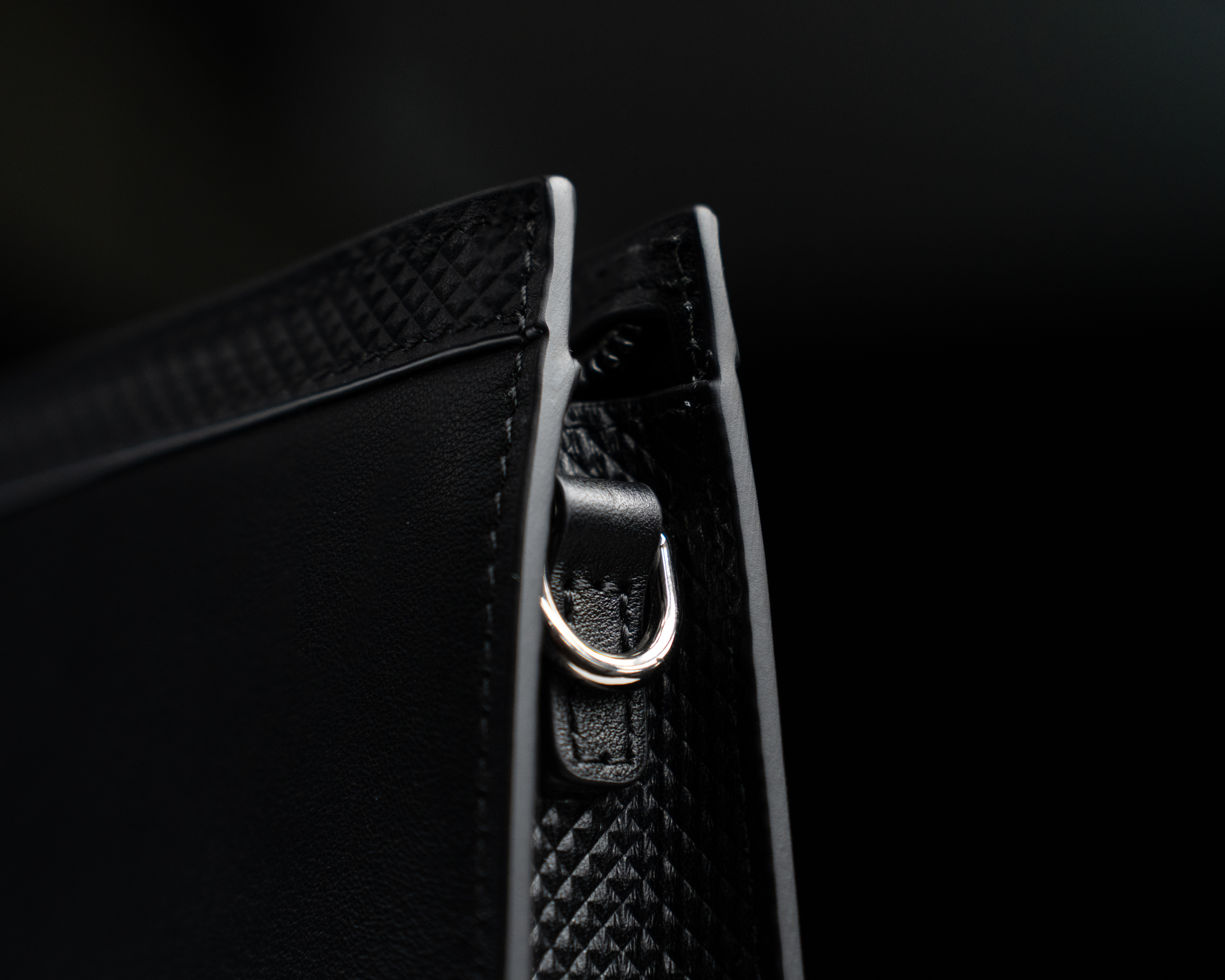 Close-up of ZAROS leather stitching and buckle detail