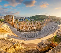 The Odeon of Herodes Atticus in Athens in warm evening light