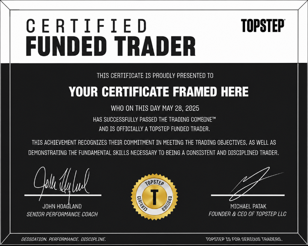 Topstep Certified Funded Trader certificate