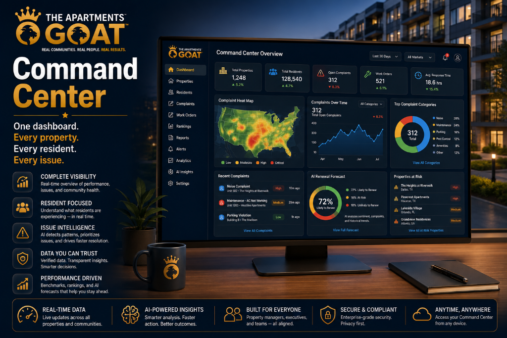 Command Center — one dashboard for every property, resident, and issue
