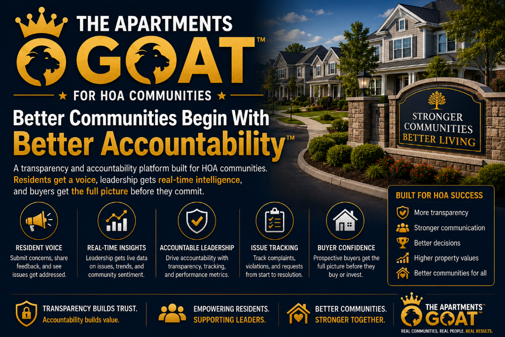 The Apartments GOAT™ for HOA Communities — Better Communities Begin With Better Accountability™