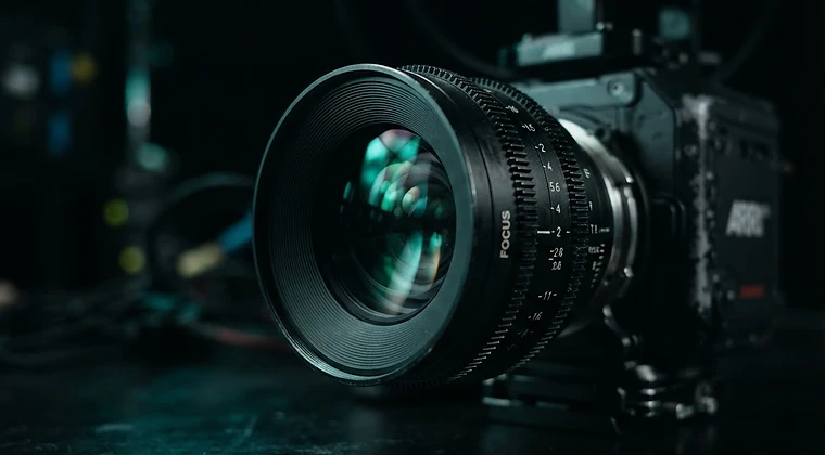 Professional cinema lens in a production studio