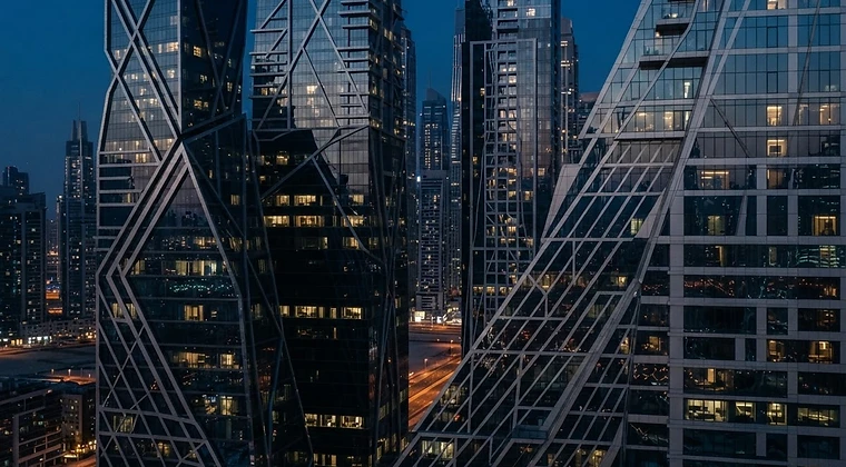 Architectural lines of Dubai glass towers