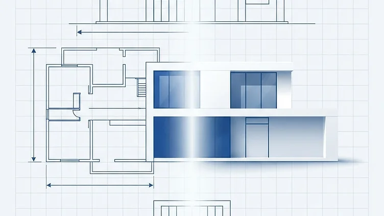 Ilustrace propojení projekce a realizace – z technického výkresu se stává skutečný rodinný dům