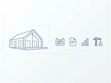 Ilustrace výběru stavební firmy – projekt, smlouva, rozpočet, realizace