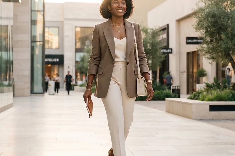 Confident woman in tailored outfit