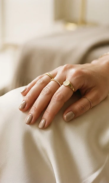 Detail of gold rings and silk fabric
