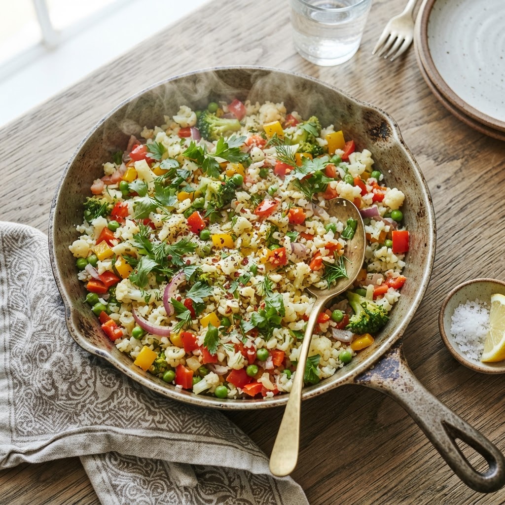 Garlic Herb Cauliflower Rice Skillet