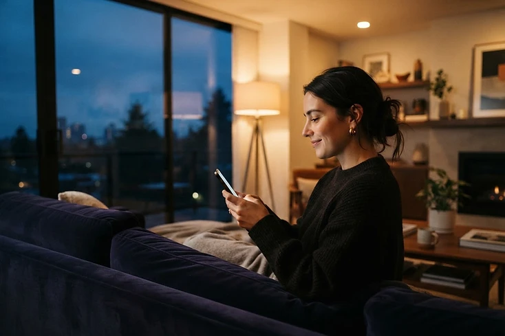 Homeowner relaxed and at ease in their living room