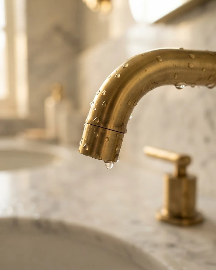 Brushed brass bathroom fixture detail