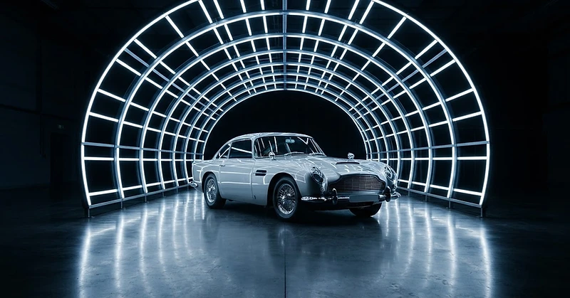 Restored car exiting light tunnel for final inspection