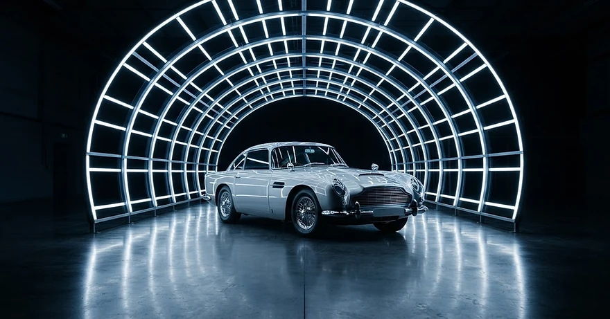 Restored car exiting light tunnel for final inspection