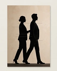 Two founders in profile, a silhouette representing shared opportunity