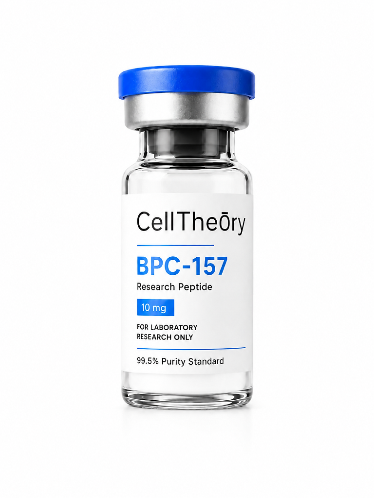 BPC-157 10mg lyophilized research vial — research peptide for tissue research, HPLC-verified and supplied by CellTheory