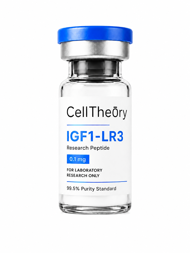 IGF-1 LR3 0.1mg lyophilized research vial — research peptide for tissue research, HPLC-verified and supplied by CellTheory
