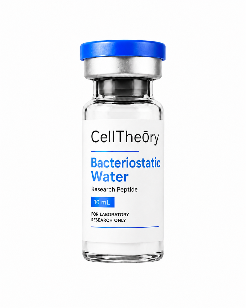 Bacteriostatic Water 10mL sterile diluent vial — research peptide for cellular research, HPLC-verified and supplied by CellTheory