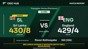 Sri Lanka beat England by two wickets in the 3rd ODI 2026, chasing 430 despite Harry Brook's 202.