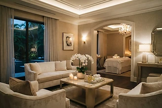 The Champagne Suite — private luxury room for relationship coaching and guided learning at Lallura Melbourne