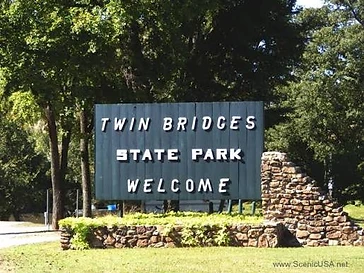 Twin Bridges State Park — river confluence with bridges and wooded riverbank
