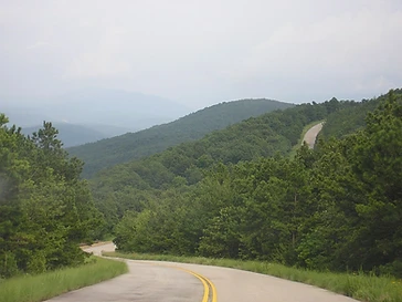 Talimena State Park — winding mountain road through Ouachita Mountains with fall foliage