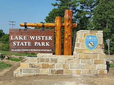 Lake Wister State Park — scenic lake with brilliant fall foliage