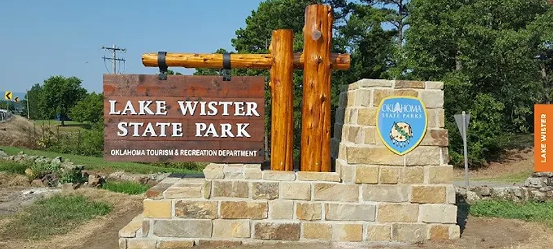 Lake Wister State Park — scenic lake with brilliant fall foliage