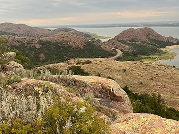 Quartz Mountain State Park — dramatic granite mountain beside Lake Altus-Lugert