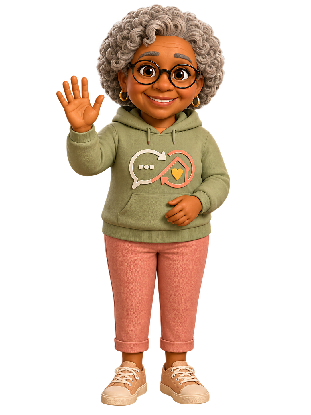 Grandma Joy from the Carryover Crew, waving