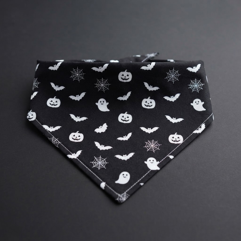 Halloween Pet Bandana — Skeleton, Ghost & Pumpkin Print
