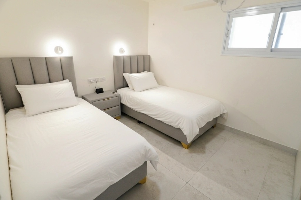 A bedroom in one of the apartments