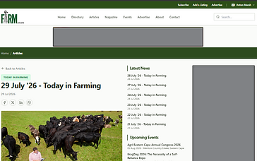 Farm.co.za article page showing leaderboard and sidebar ad positions