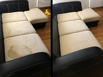 Sofareinigung in Kaiserslautern – weißes Ecksofa Vorher-Nachher-Vergleich