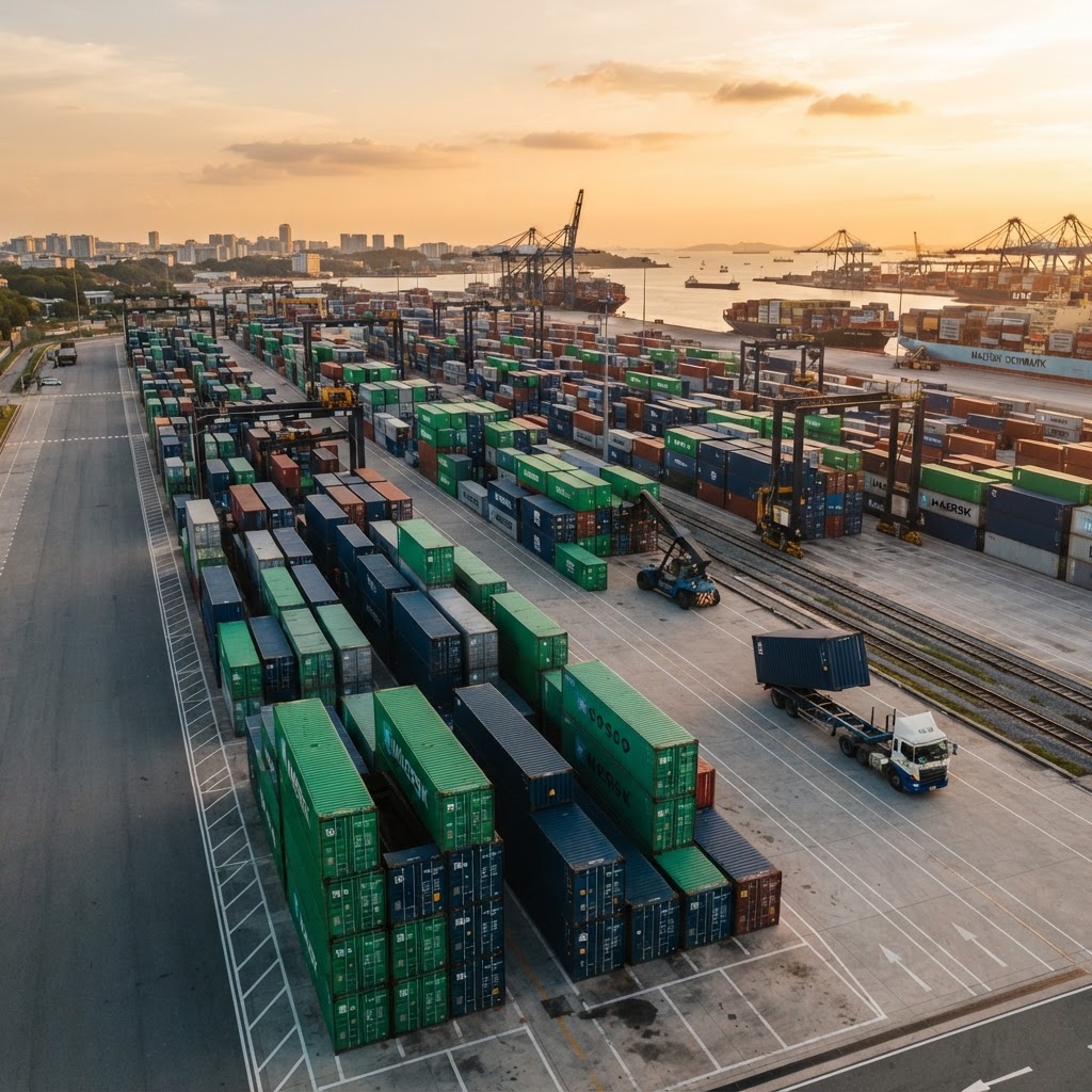 Shipping containers at a modern logistics terminal