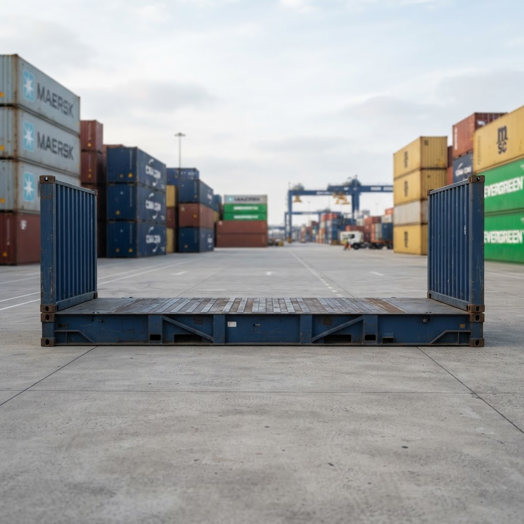 20ft used shipping container for sale — 20-foot Flat Rack Shipping Container Cargo-worthy delivered nationwide by CargoVault Containers thumbnail 2