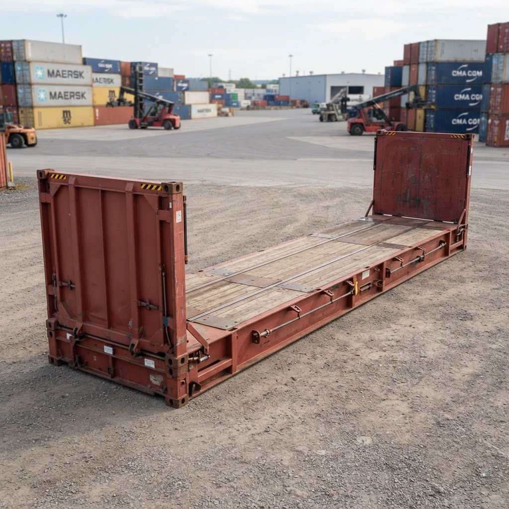 40ft used shipping container for sale — 40-foot Flat Rack Shipping Container Cargo-worthy delivered nationwide by CargoVault Containers thumbnail 4