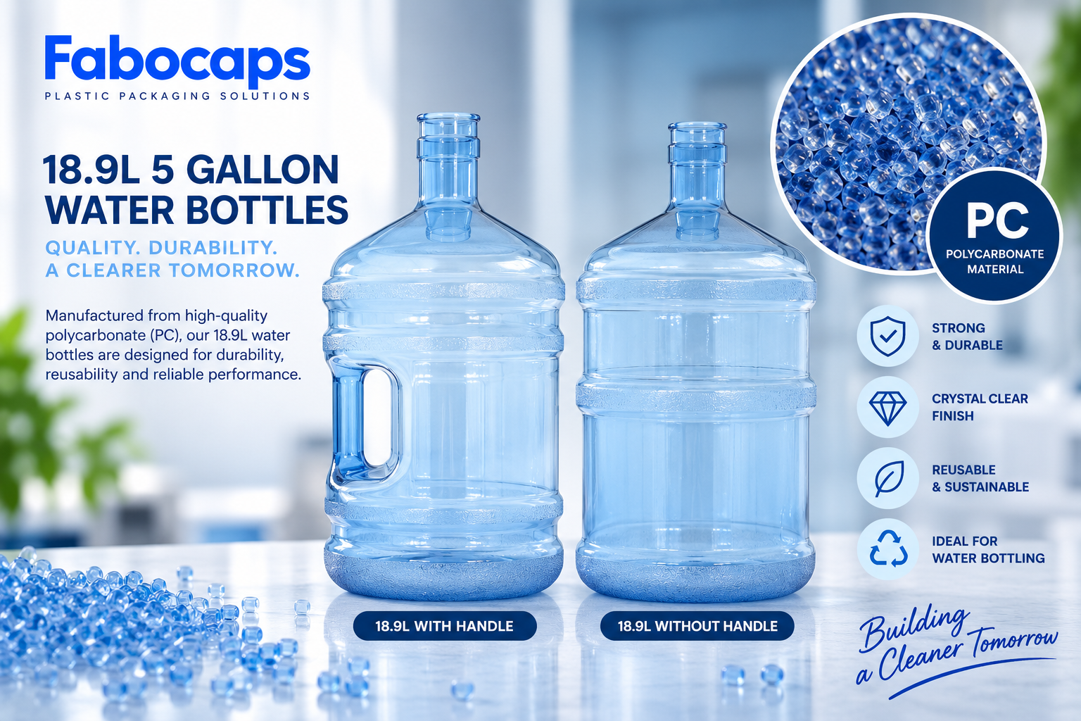 18.9L 5 gallon polycarbonate water bottles with and without handle