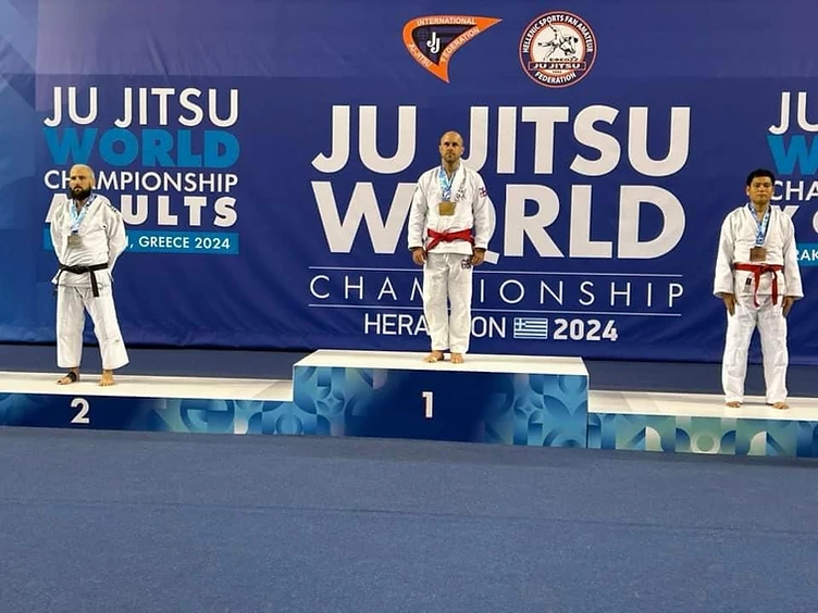 Great Britain Jujitsu athletes on the podium at the Jujitsu World Championships, Heraklion, Greece 2024