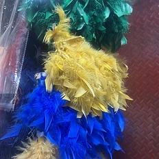 Green, Gold & Blue Bush Feather Trim