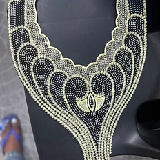 Black & Cream Scalloped Neckline Applique