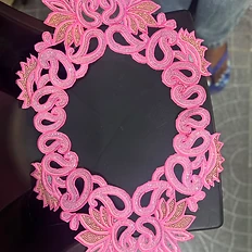 Pink & Gold Paisley Neckline Applique