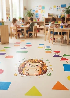 Kita-Boden mit kindgerechten Schablonenmotiven