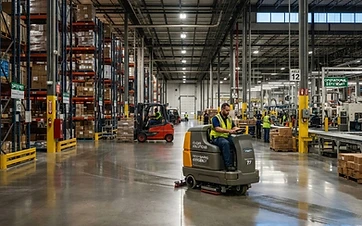 Professionell gepflegter Industrieboden in einem Gewerbebetrieb