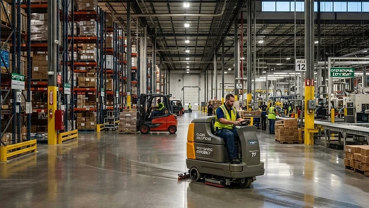 Professionell gepflegter Industrieboden in einem Gewerbebetrieb