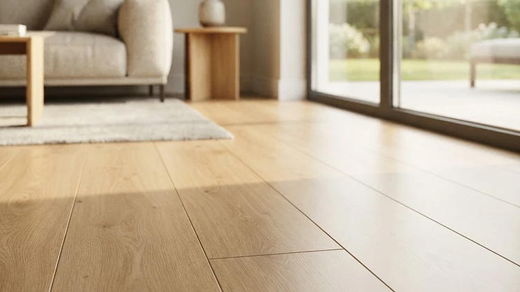 Aufgefrischter Laminatboden in einem hellen Wohnraum mit Tageslicht