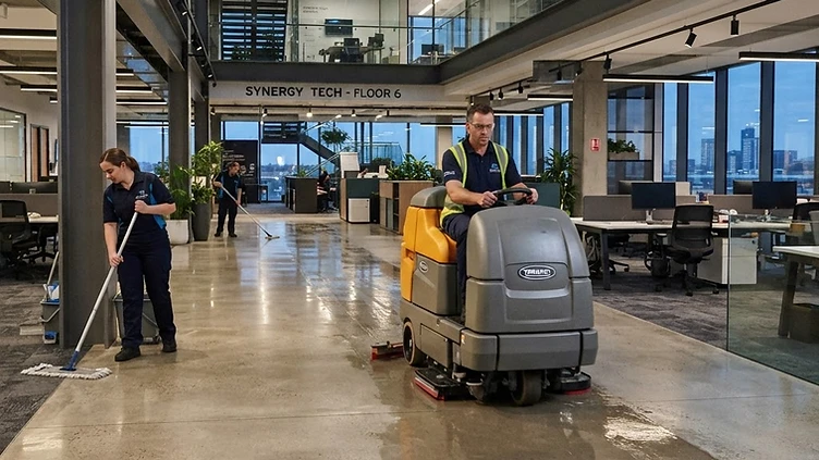 Professionelle Reinigung eines Gewerbe- und Industriebodens