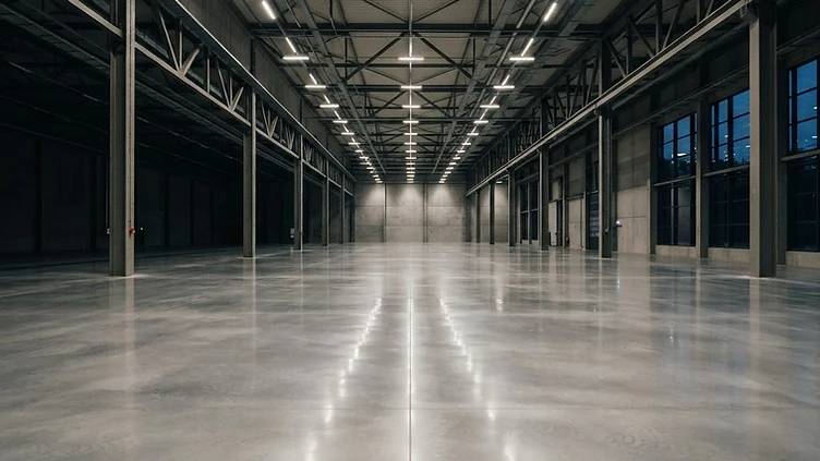 Sanierter Industrieboden in einer Produktionshalle mit versiegelter Oberfläche