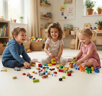 Kinder spielen auf kindgerechtem Vinylboden