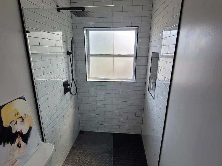 Modern Black & White Shower — completed by Dream Tiles, Inc.