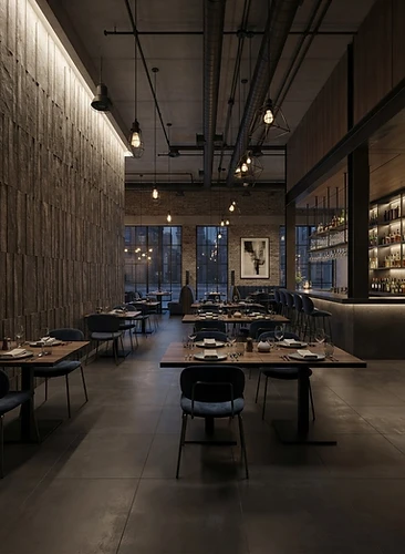 Commercial restaurant interior with large-format tile
