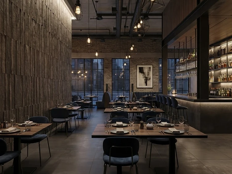 Commercial restaurant interior with professional tile installation